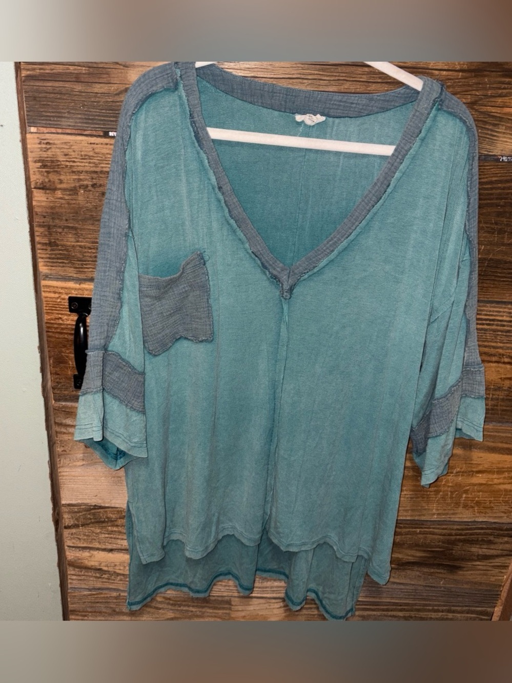 POL Teal V-Neck Tunic with Contrast Trim